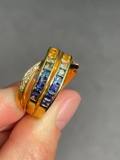 18K Gold Multi-Color Sapphire Diamond Ring