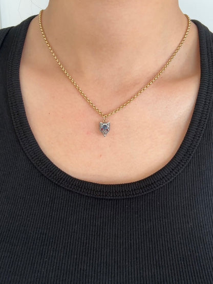 Antique Silver Topped 14K Yellow Gold Natural Sapphire Diamond Fox Charm