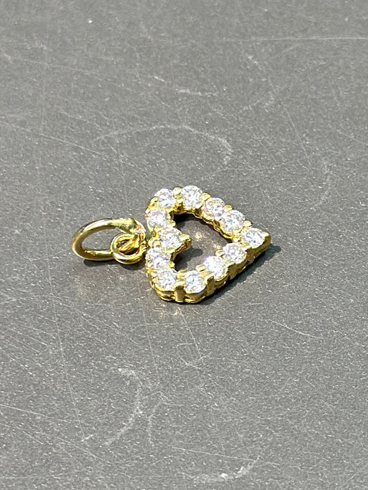 复古 18K 金钻石开心心吊坠