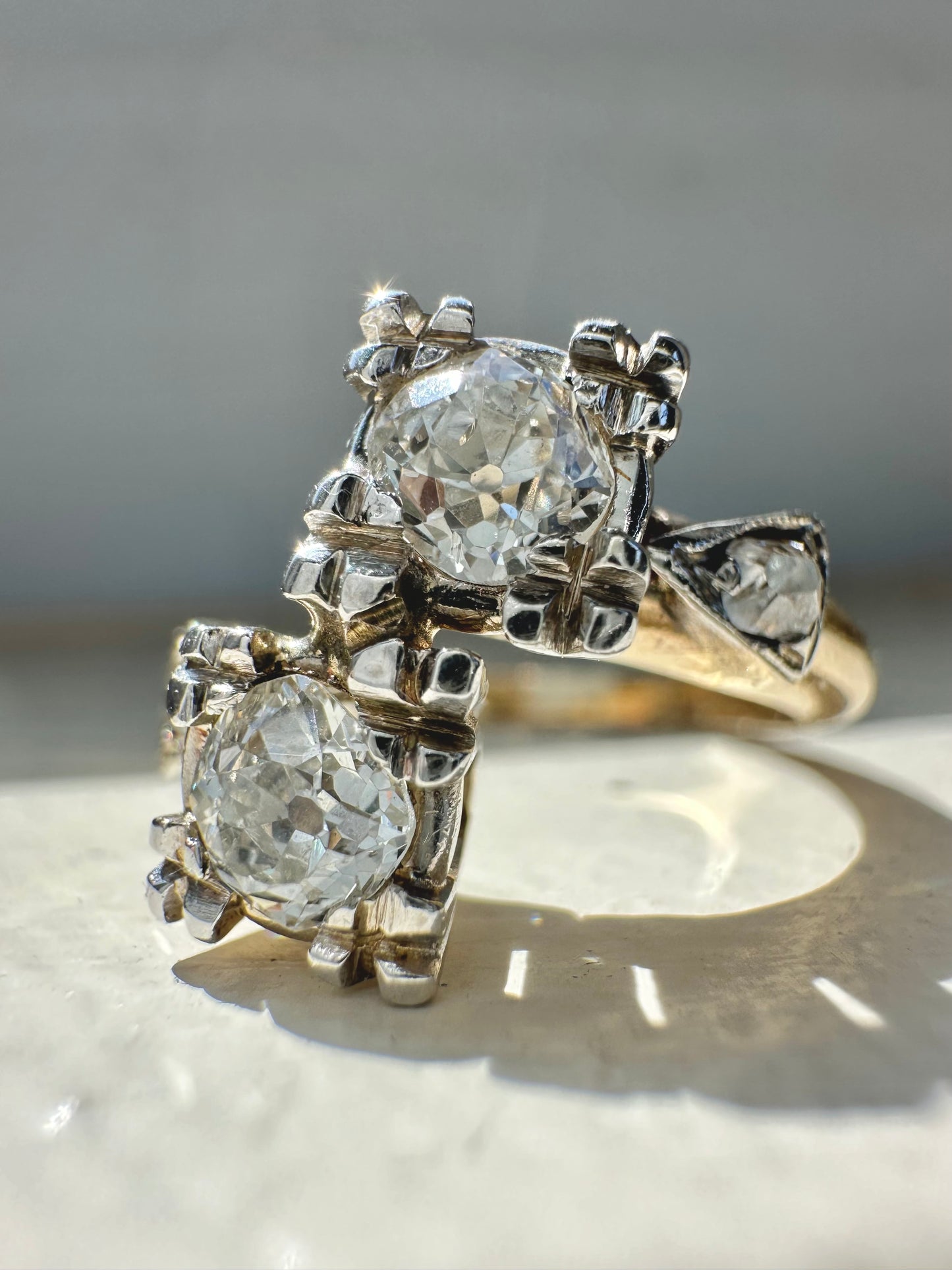 古董 14K 金 0.72 CTW 钻石 Toi Et Moi 戒指