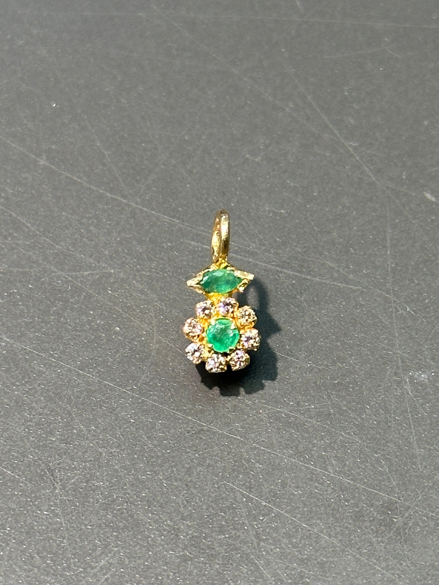 18K Yellow Gold Emerald Diamond Halo Charm