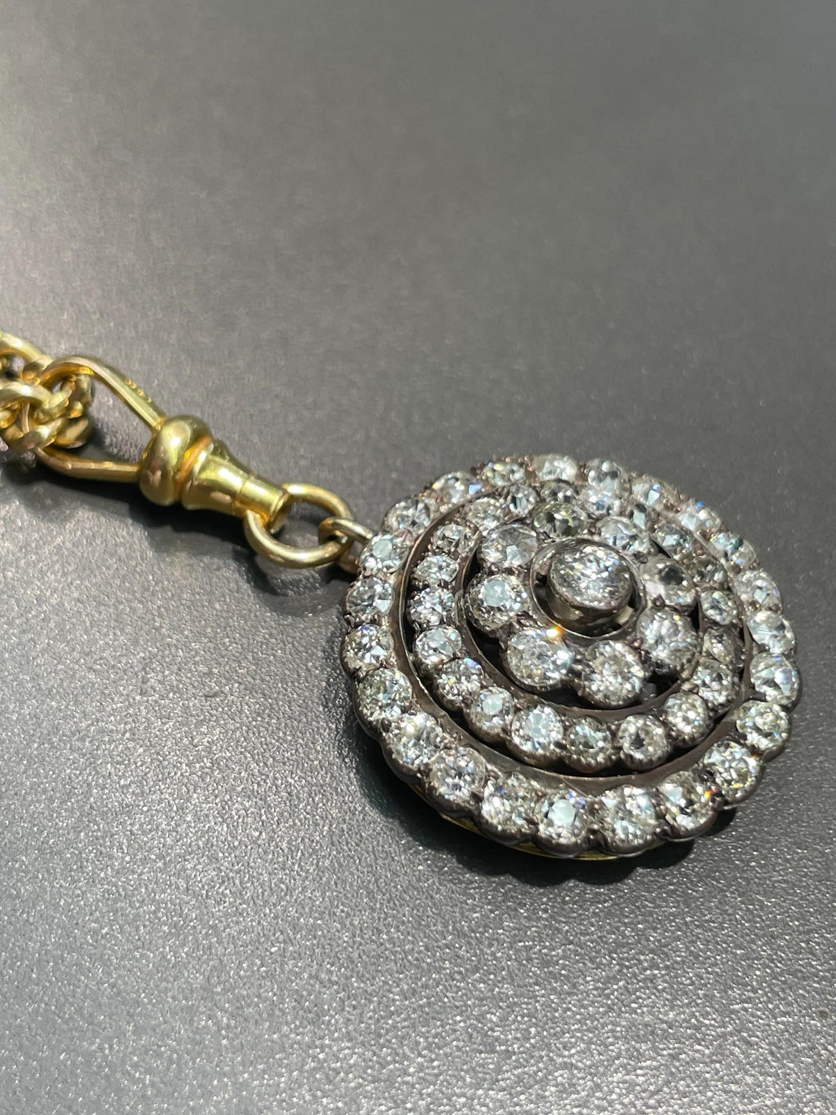 Antique 14K Gold 4.32 CTW Diamond Circle Cluster Pendant