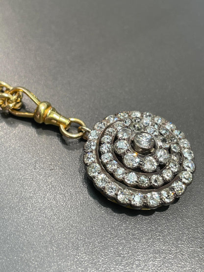 Antique 14K Gold 4.32 CTW Diamond Circle Cluster Pendant