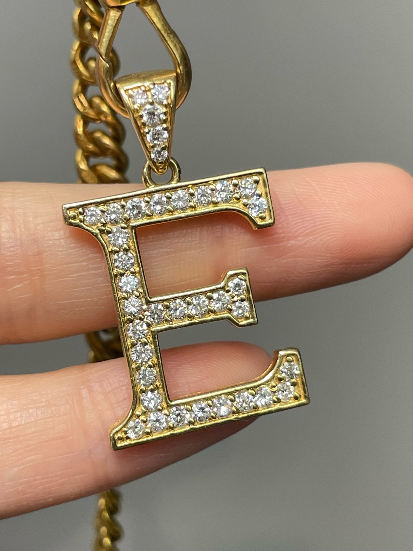 14K Yellow Gold Large E Letter 1.11 CTW Diamond Pendant