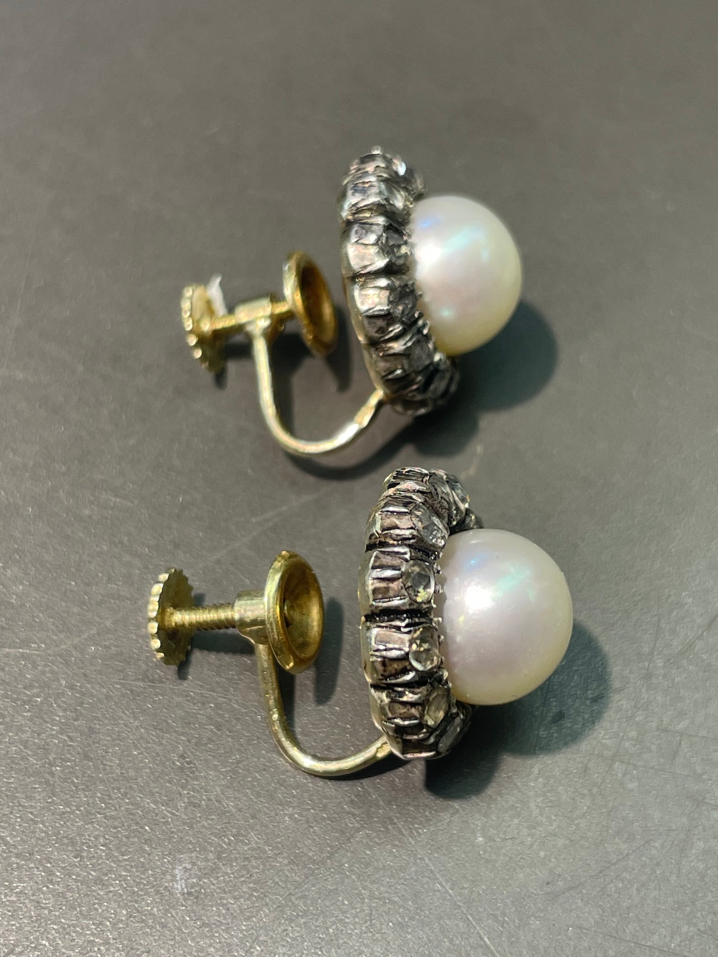 Antique French 18K Yellow Gold 9.0 mm Pearl 1.8 CTW Diamond Halo Earring