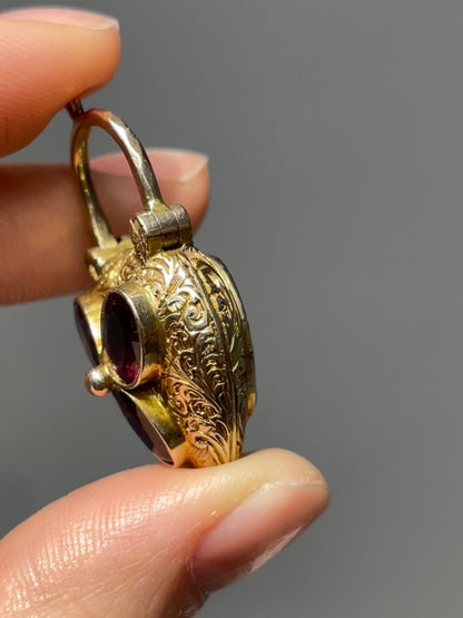 Antique Late Georgian 14K Yellow Gold Garnet Padlock Heart Locket Charm Pendant