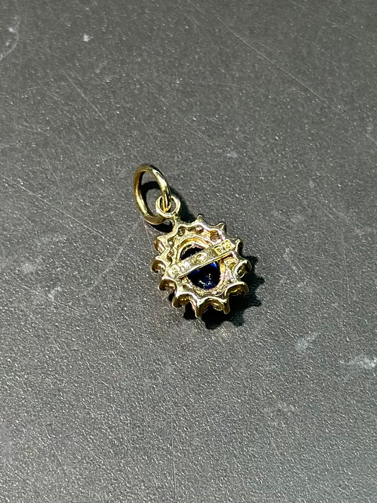 14K 金钻石蓝宝石光环吊坠