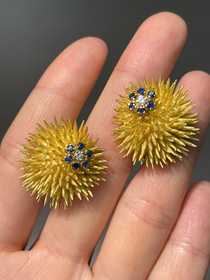Tiffany & Co. 18K Gold Sapphire Diamond Urchin Earring