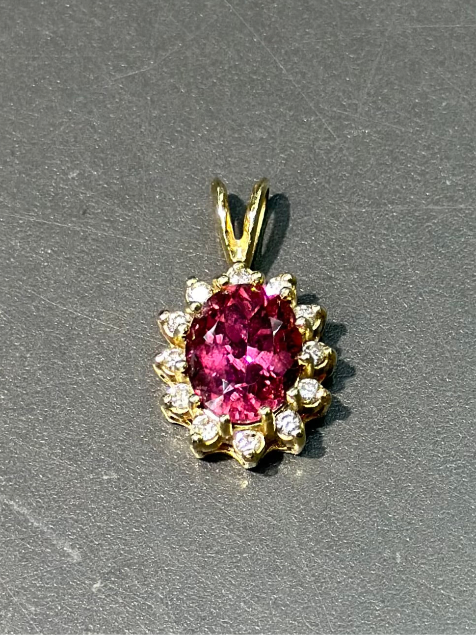 Vintage 14K Gold Tourmaline Diamond Halo Pendant