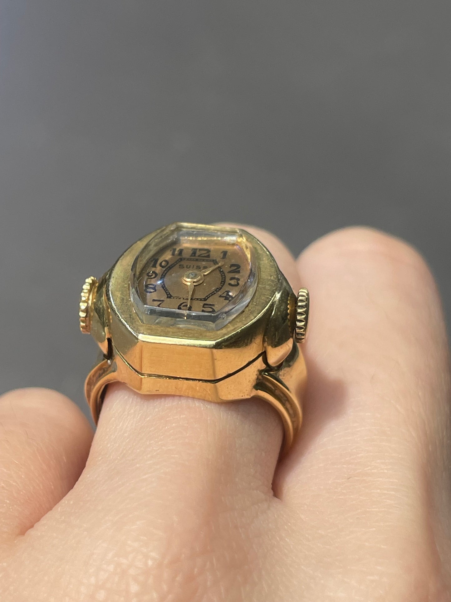 复古法式 18K 黄金工作表戒指