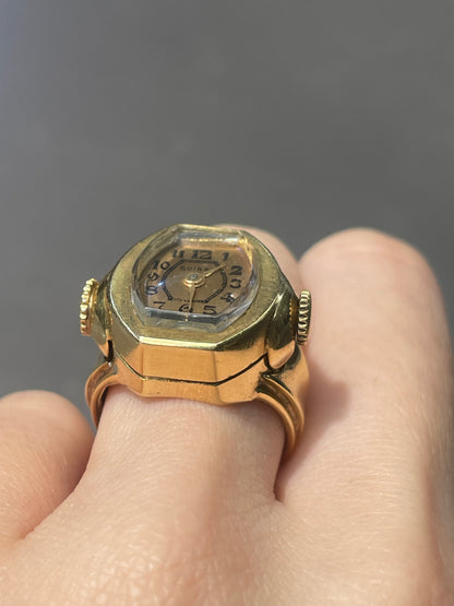 复古法式 18K 黄金工作表戒指