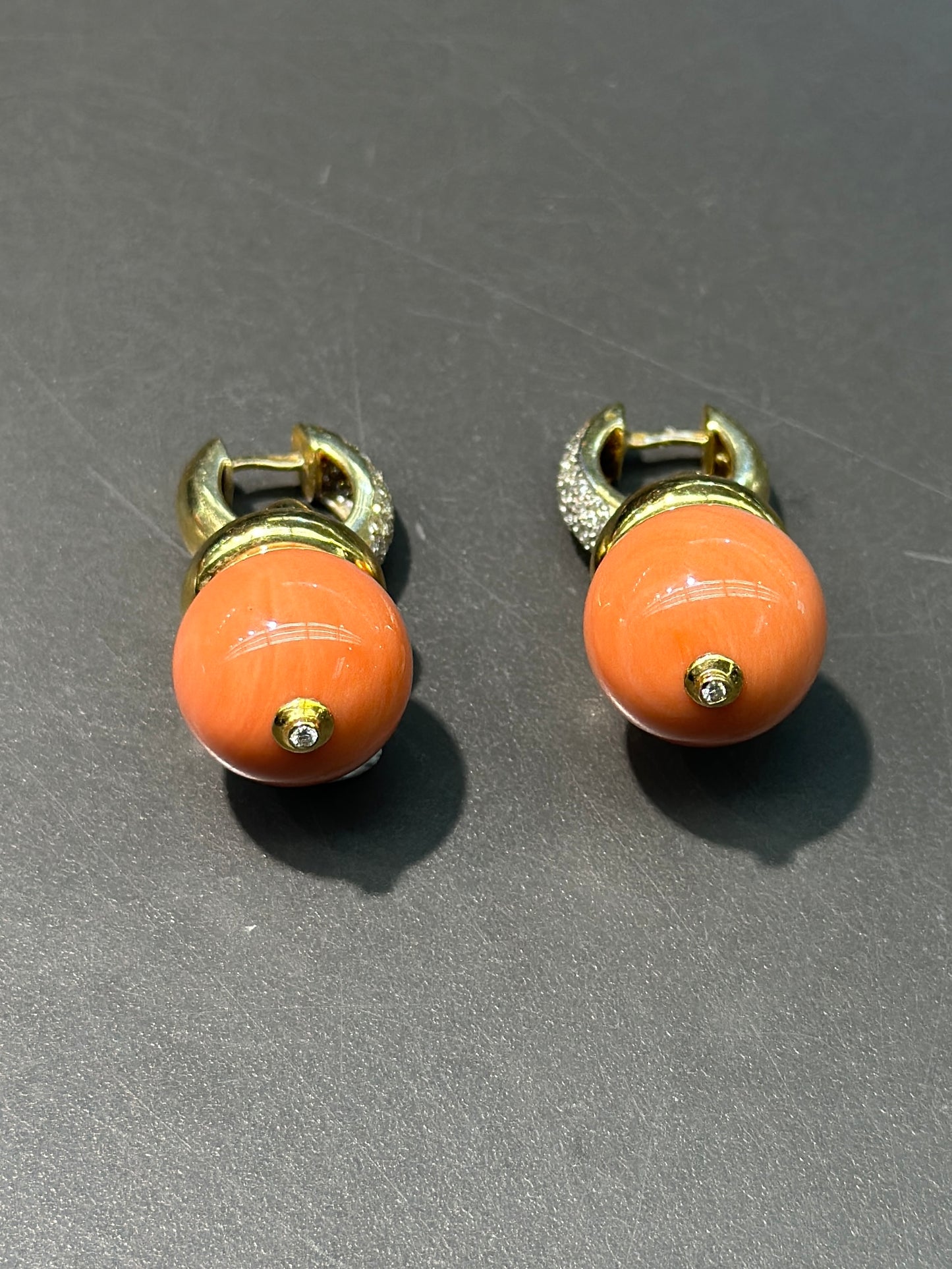 14K Gold Diamond Coral Drop Earring