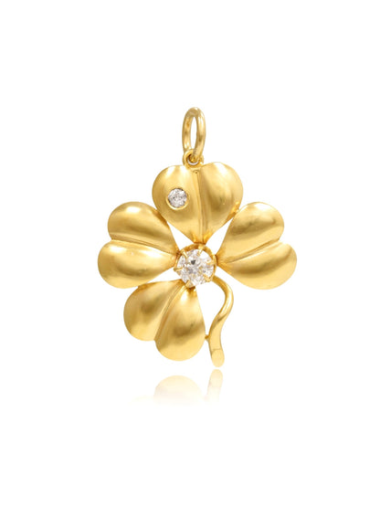 Antique 18K Gold 0.61 CTW Diamond Shamrock Clover Pendant