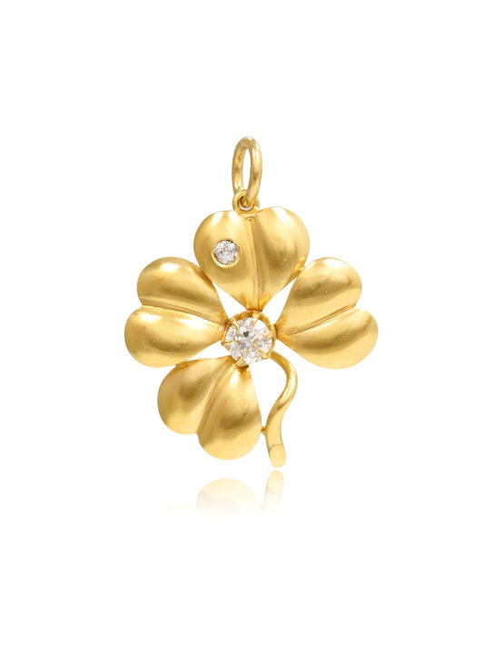 Antique 18K Gold 0.61 CTW Diamond Shamrock Clover Pendant