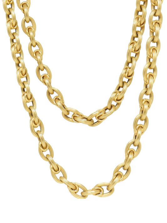 Vintage 14K Gold Grooved Open Oval Link Chain Necklace