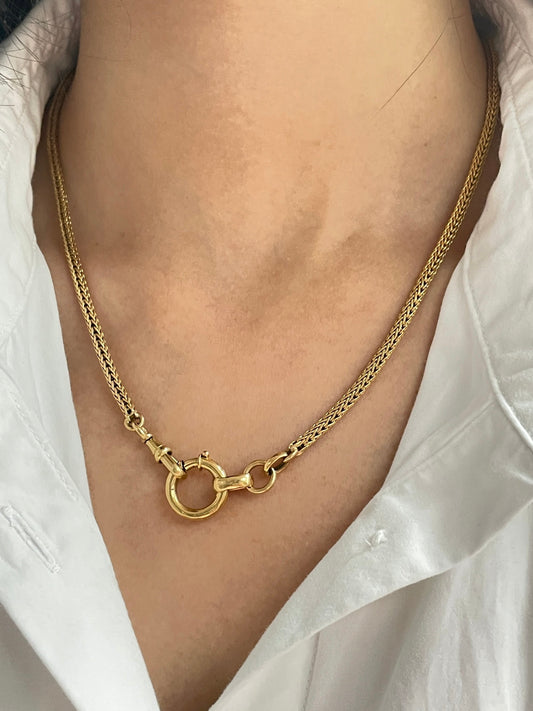 Vintage Portuguese 19K Gold Foxtail Watch Chain Necklace