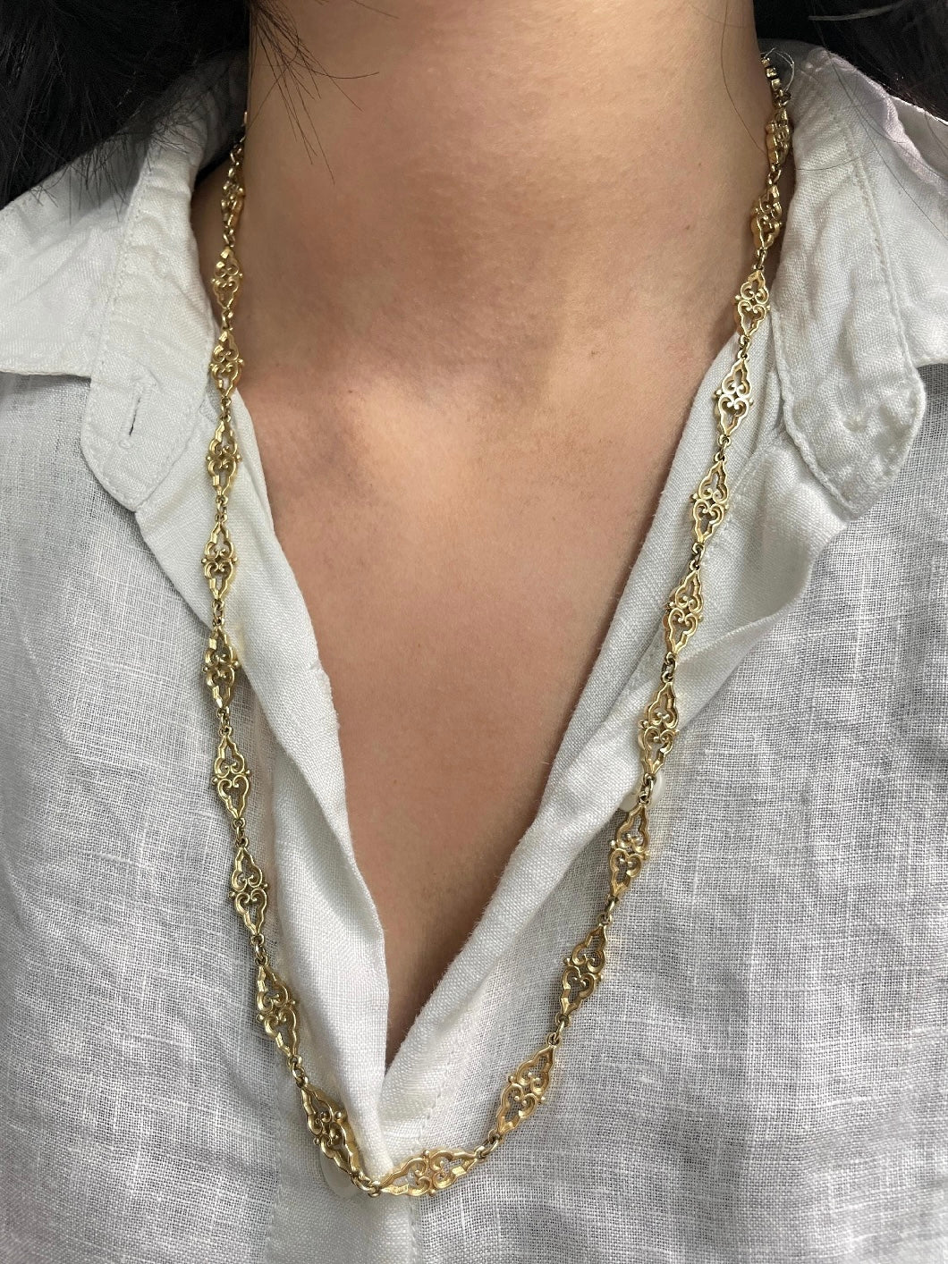 Vintage 14K Yellow Gold Fancy Motif Link Chain Necklace 24.0 inch