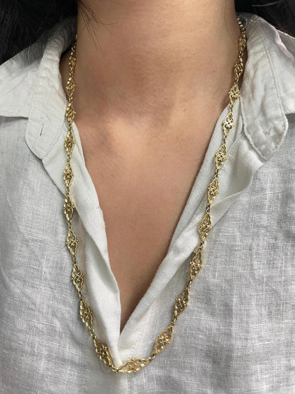 Vintage 14K Yellow Gold Fancy Motif Link Chain Necklace 24.0 inch