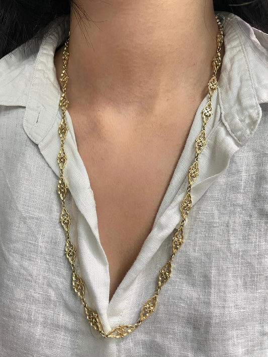Vintage 14K Yellow Gold Fancy Motif Link Chain Necklace 24.0 inch