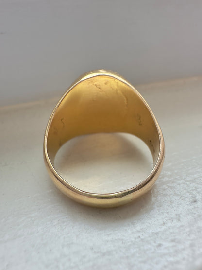 复古 14K 金骑士盾牌凹雕印章戒指 尺寸 11