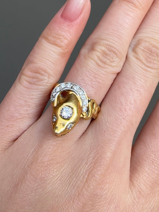 Vintage 18K Gold Diamond Two-Tone Snake Ring