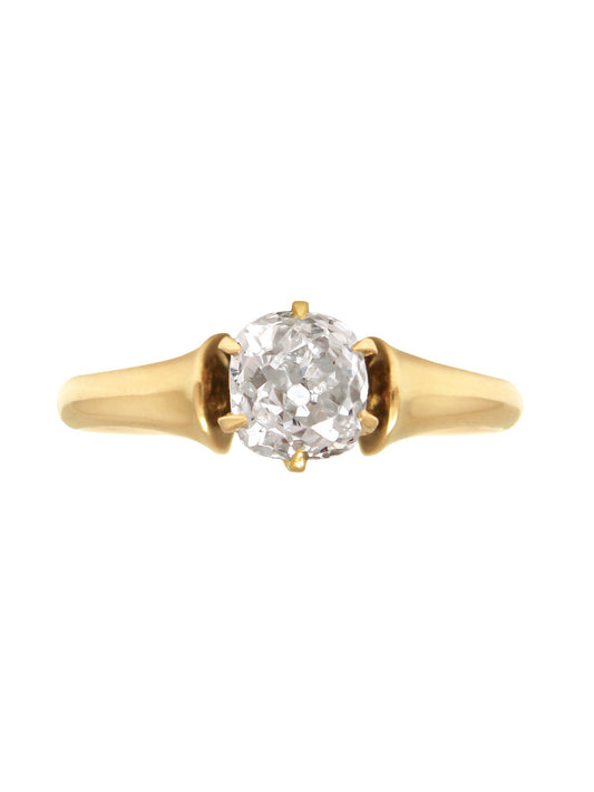 Antique 14K Gold 0.92 CTW Old Cushion Cut Diamond Ring