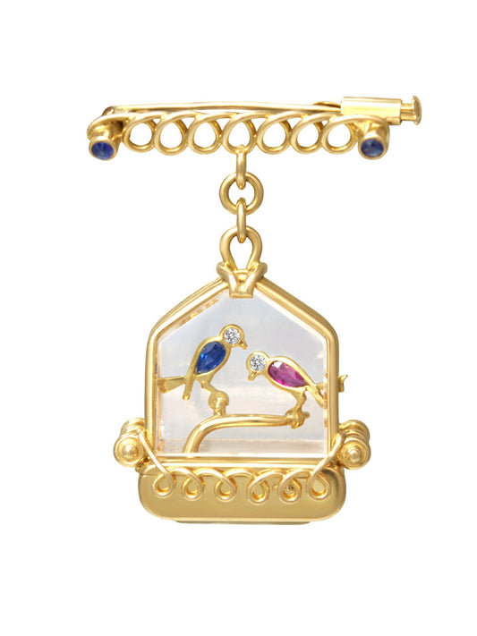 Vintage French UTI 18K Gold French Ruby Sapphire Bird Cage Pocket Watch Pendant