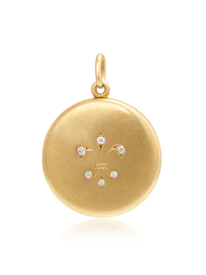 Antique 14K Gold 0.18 CTW Diamond Fleur De Lis Locket Pendant