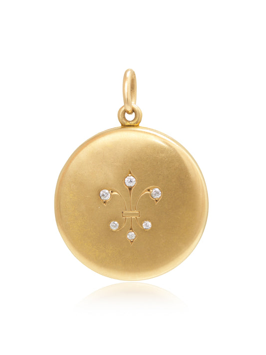 Antique 14K Gold 0.18 CTW Diamond Fleur De Lis Locket Pendant