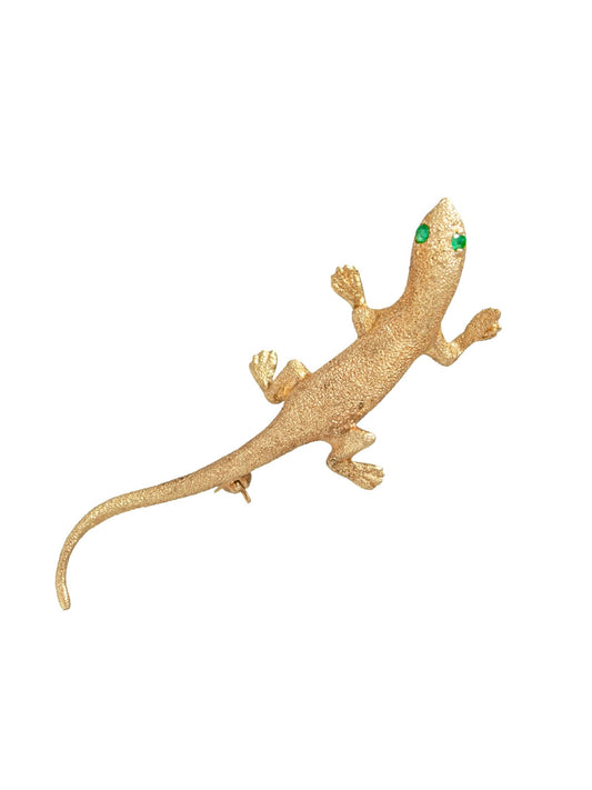 Vintage 18K Gold Emerald Lizard Brooch