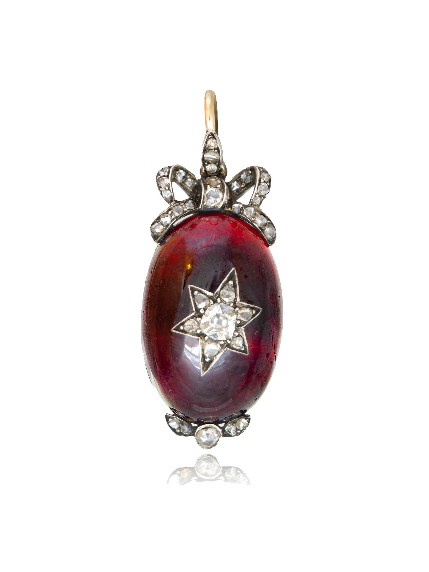 Antique Victorian 14K Gold Silver Diamond Garnet Starburst Pendant