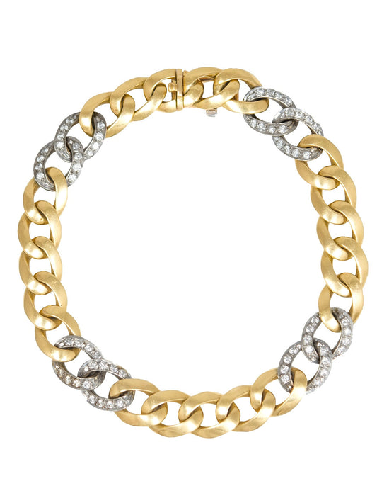 Vintage 18K Gold Diamond Curb Link Chain Bracelet