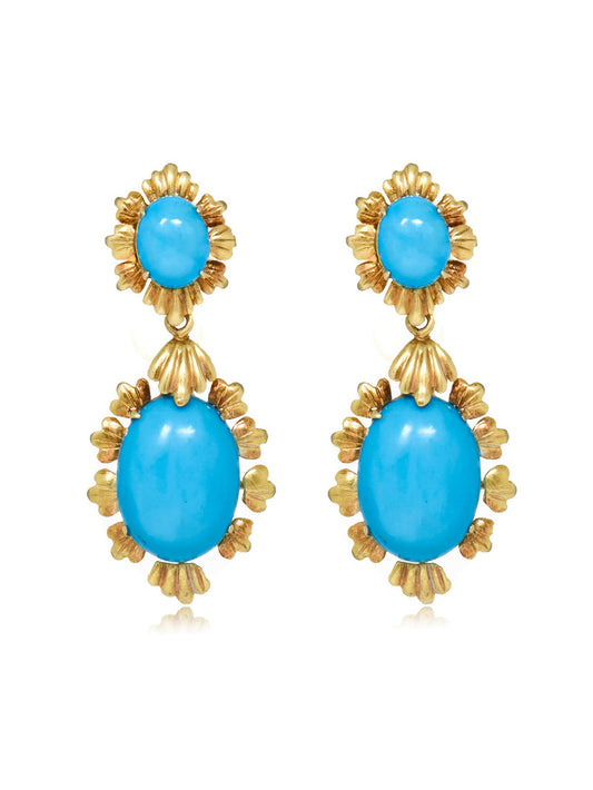 Vintage 18K Gold Sleeping Beauty Turquoise Drop Earring