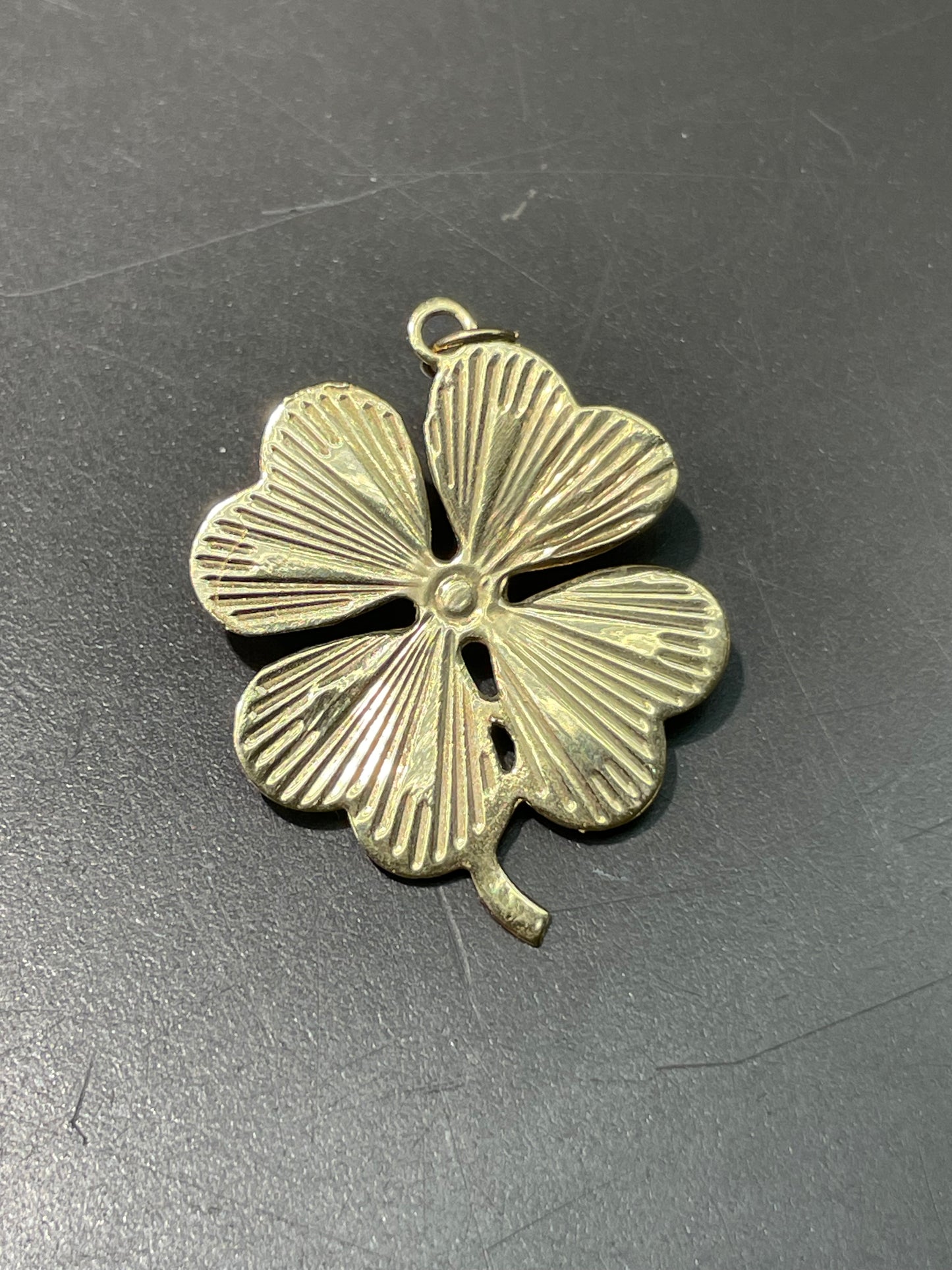 Vintage 14K Yellow Gold Engine Turned Clover Shamrock Charm