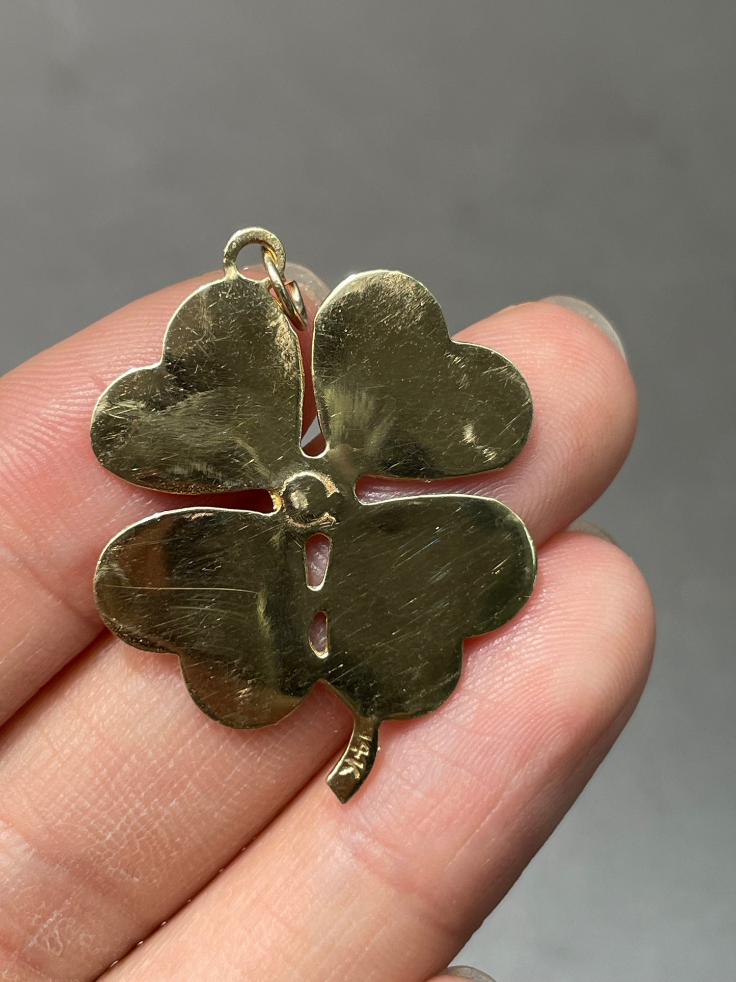 Vintage 14K Yellow Gold Engine Turned Clover Shamrock Charm