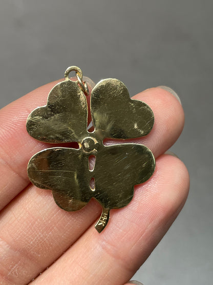 Vintage 14K Yellow Gold Engine Turned Clover Shamrock Charm