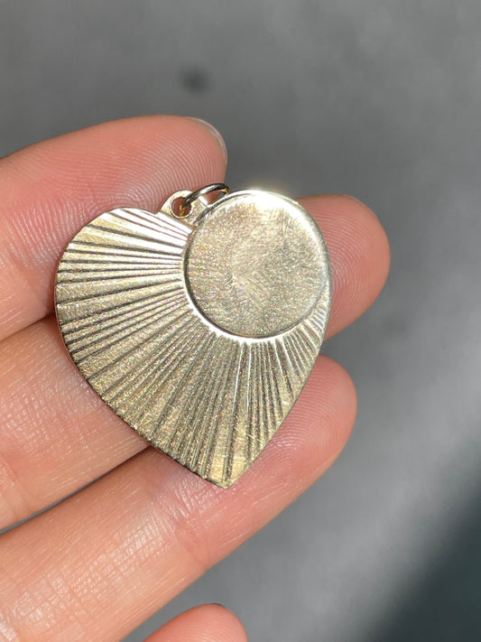 Vintage 14K Gold Large Engine Turned Heart Charm