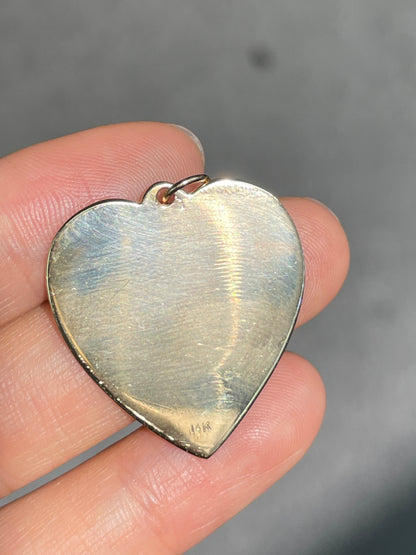 Vintage 14K Gold Large Engine Turned Heart Charm