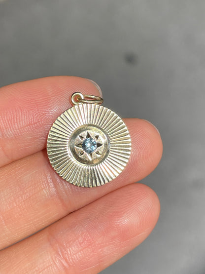 Vintage 14K Gold Topaz Engine Turned Charm