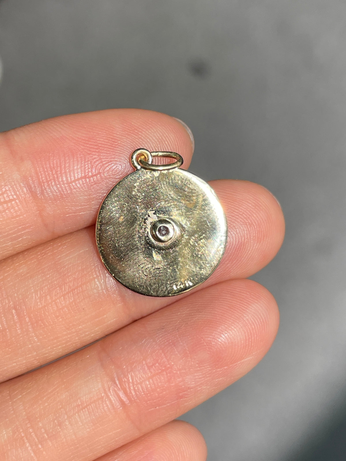 Vintage 14K Gold Topaz Engine Turned Charm