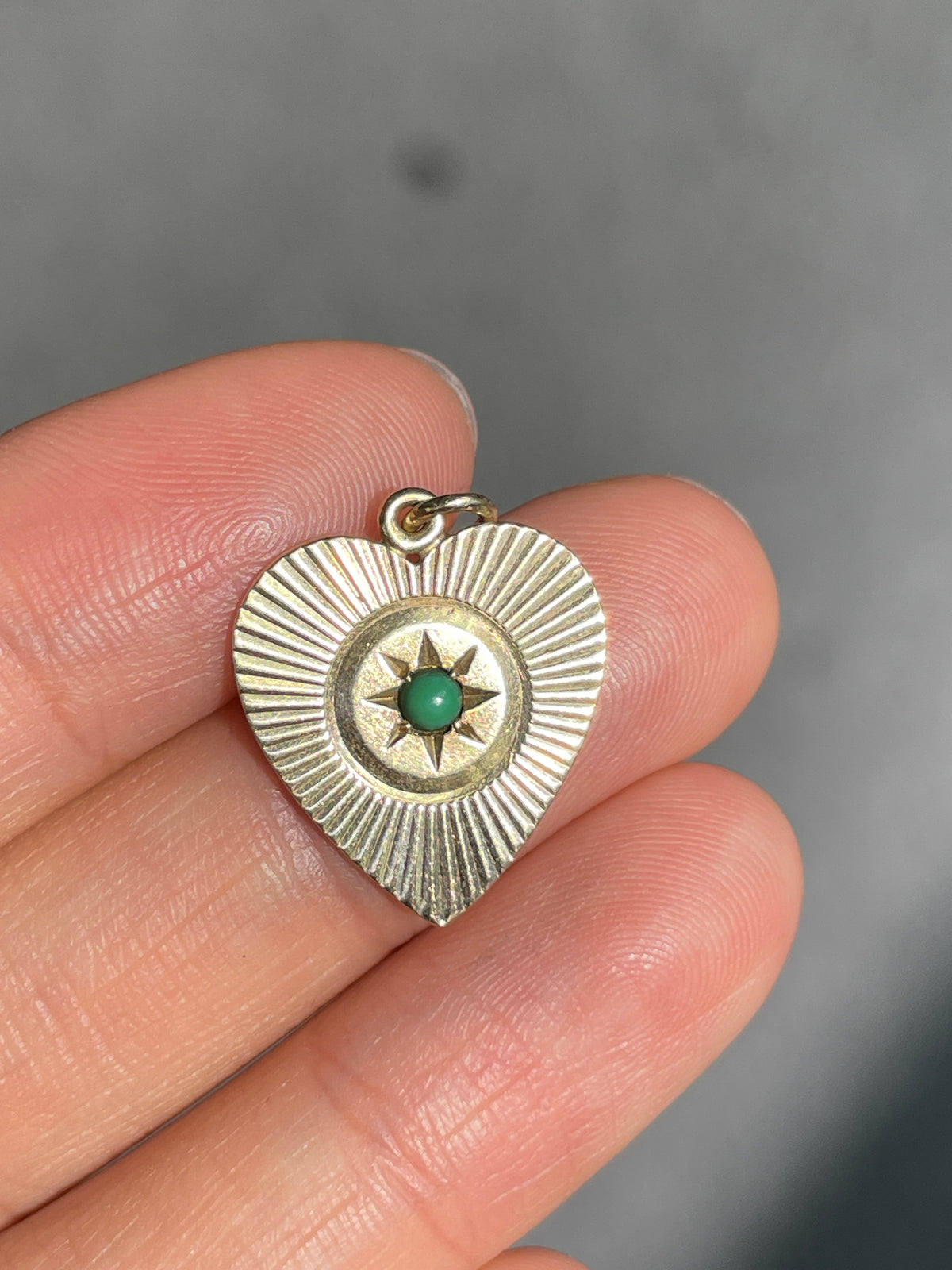 Vintage 14K Gold Turquoise Engine Turned Heart Charm