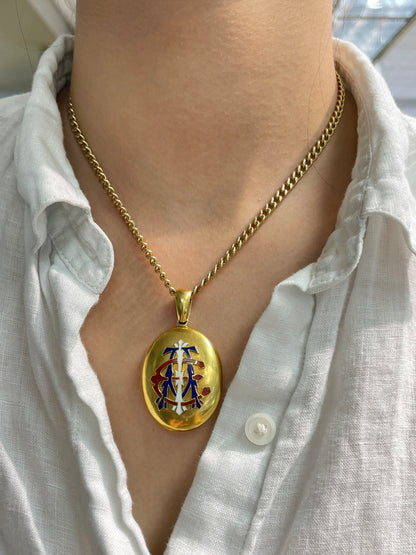 Antique 18K Gold Enameled "AEI" Monogrammed Locket