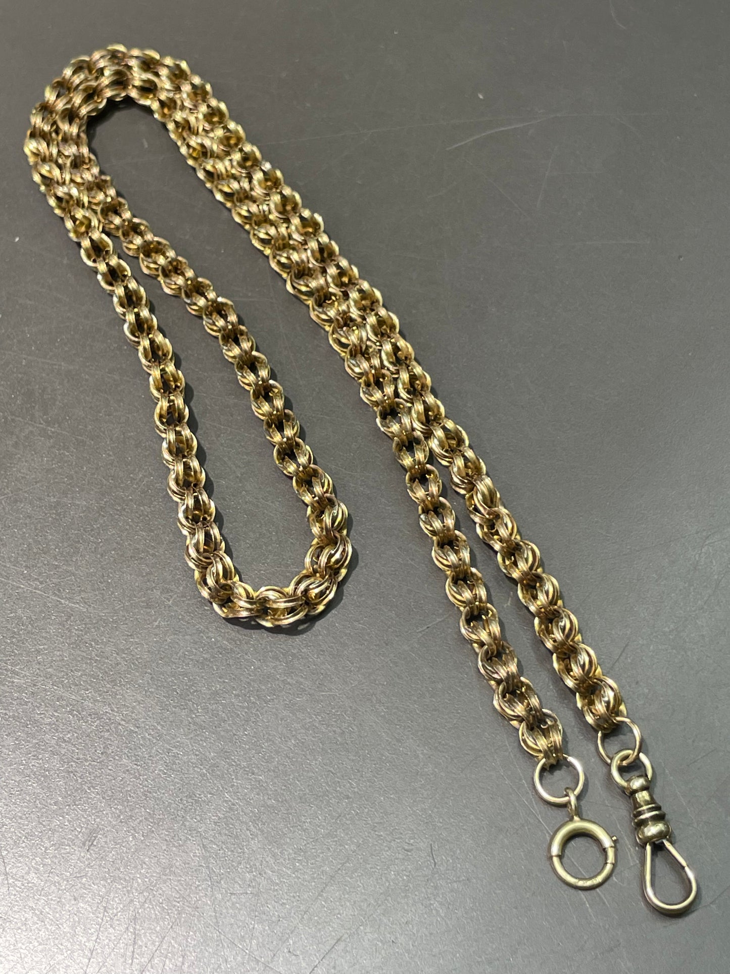 Antique 14K Yellow Gold Belcher Watch Chain Necklace 22.5 inch