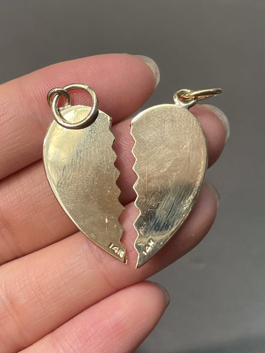 Vintage 14K Yellow Gold Broken Heart Charm