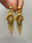 Antique Victorian Etruscan 14K Yellow Gold White Sapphire Fringe Earring