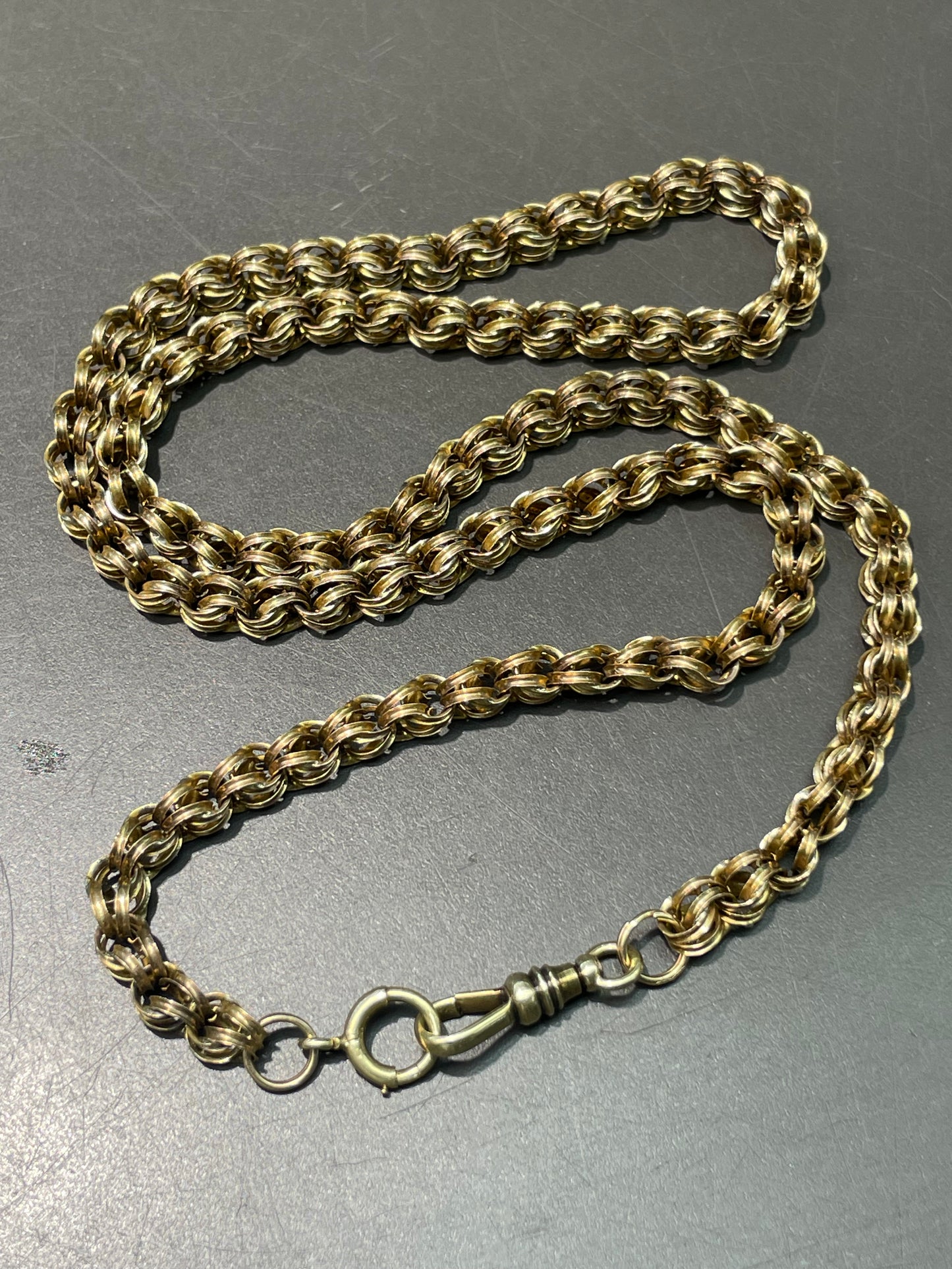 Antique 14K Yellow Gold Belcher Watch Chain Necklace 22.5 inch