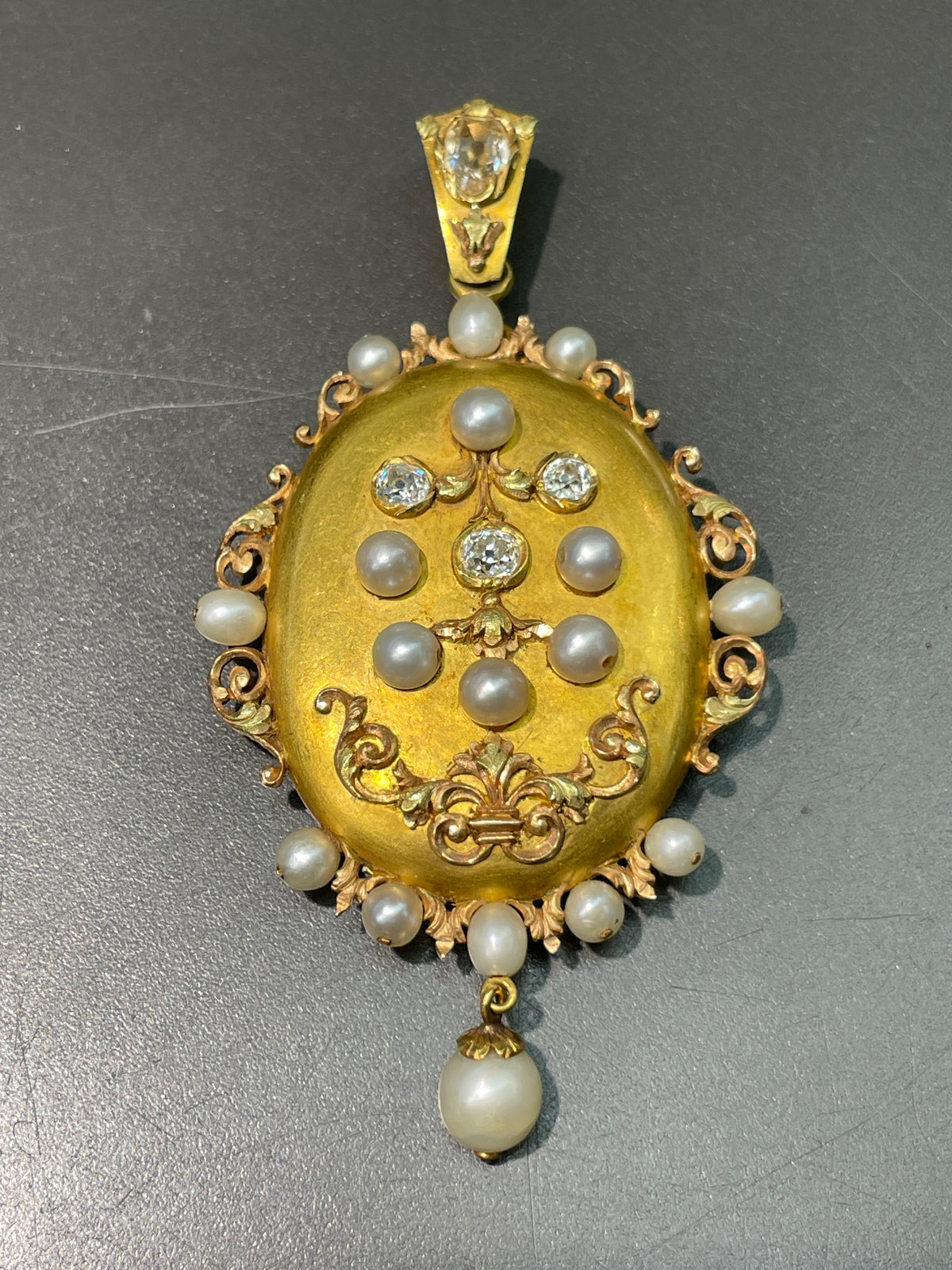 Antique French 18K Gold Natural Pearl Diamond Locket