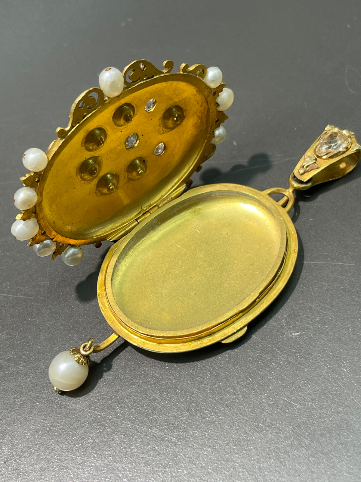 Antique French 18K Gold Natural Pearl Diamond Locket