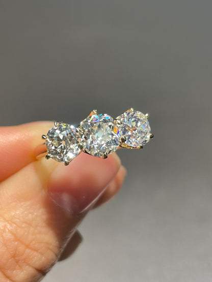 Antique 2.64 CTW Old Mine Cut Diamond Trilogy Ring GIA