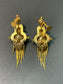 Antique Victorian Etruscan 14K Yellow Gold White Sapphire Fringe Earring